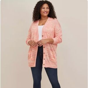 Torrid Boyfriend Cardigan Sweater in Spacedye Pink Long Sleeve Open Front Size 2